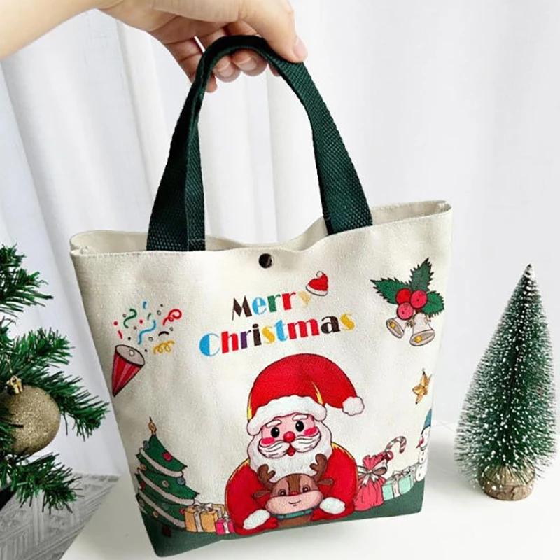 1PC Christmas Gift Bags With Santa Claus Reindeer & Snowman Designs Durable Canvas Tote Bags Party Candy Bag Gift Bag Bulk