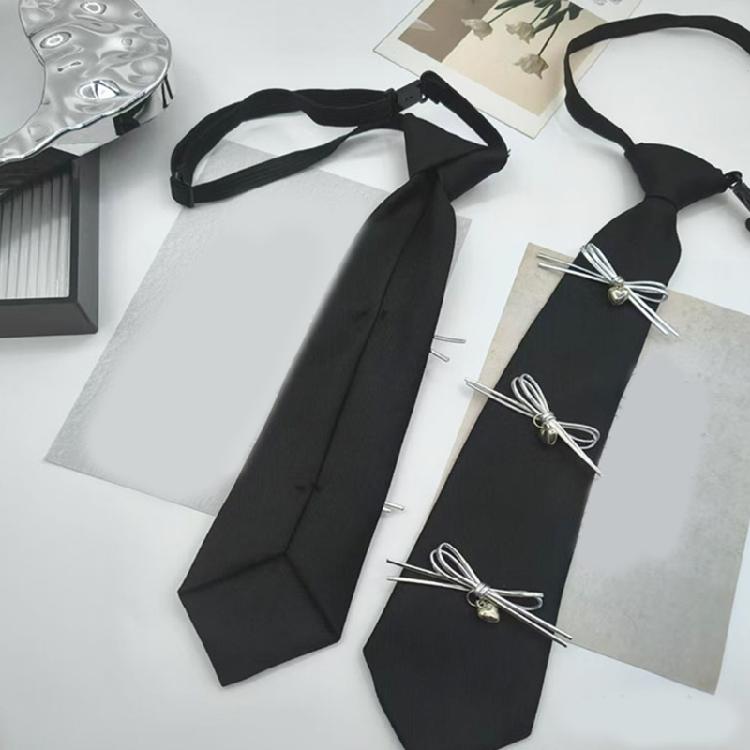 Youthful Bowknot Embellished Campus Tie Aesthetic School Girls Uniform Pre Tied Necktie Adjustable Tie Shirt Accessory