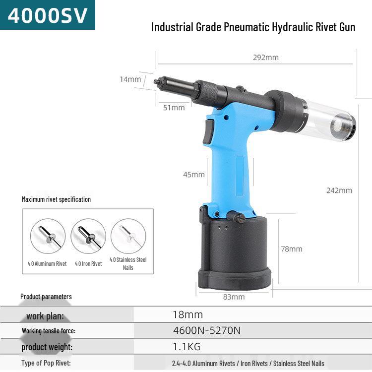 Luo Pneumatic Rivet Gun - Powerful Self-Priming Hydraulic Riveting Machine with Stainless Steel Rivets