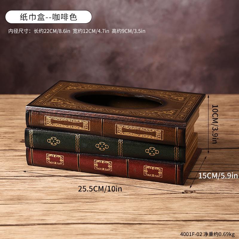 American Retro Creative Book Tissue Box Living Room Study Napkin Box Storage Dust Proof