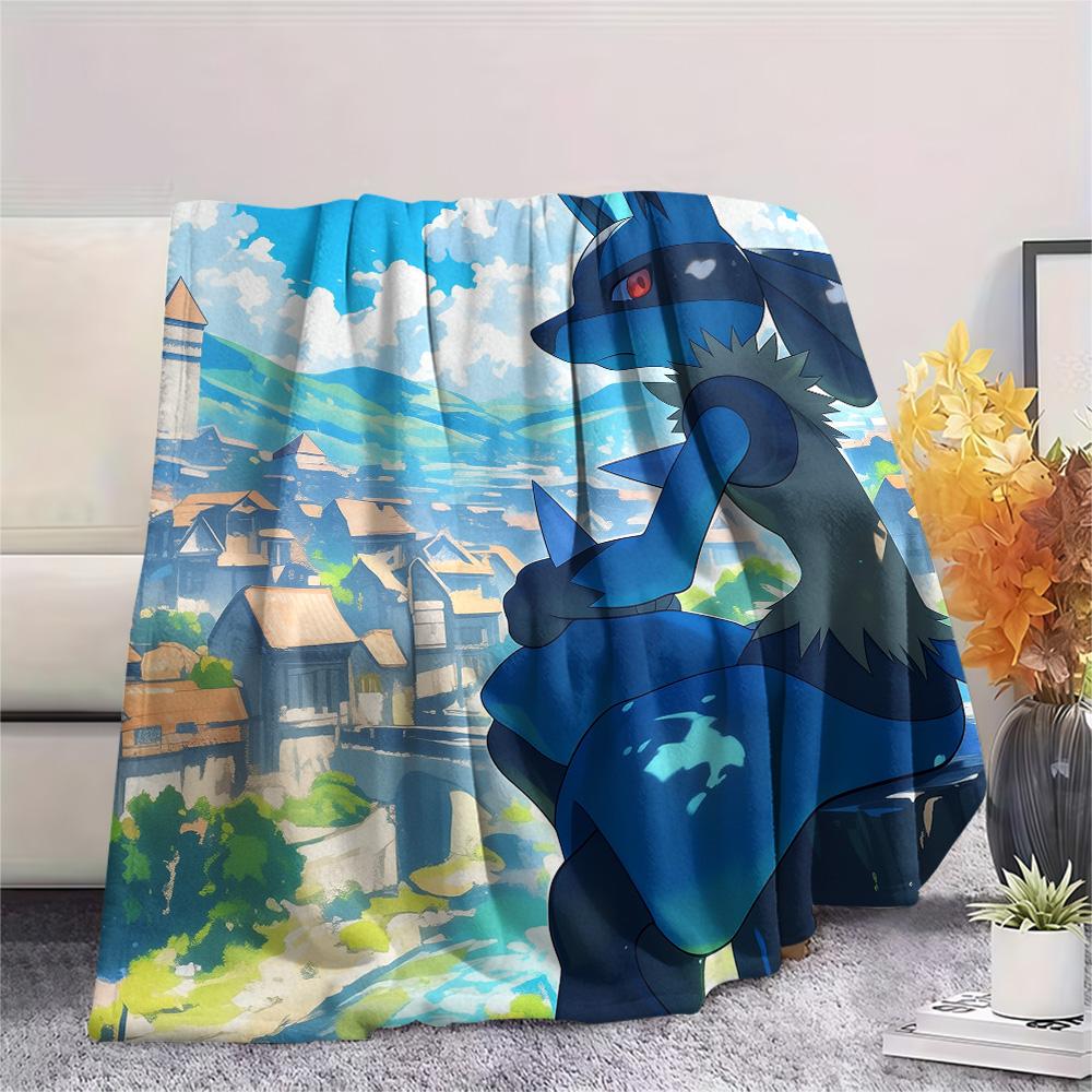 Lucario Print Flannel Blanket, High quality Comfortable for All Seasons, Home Decor, Warmth and Comfort