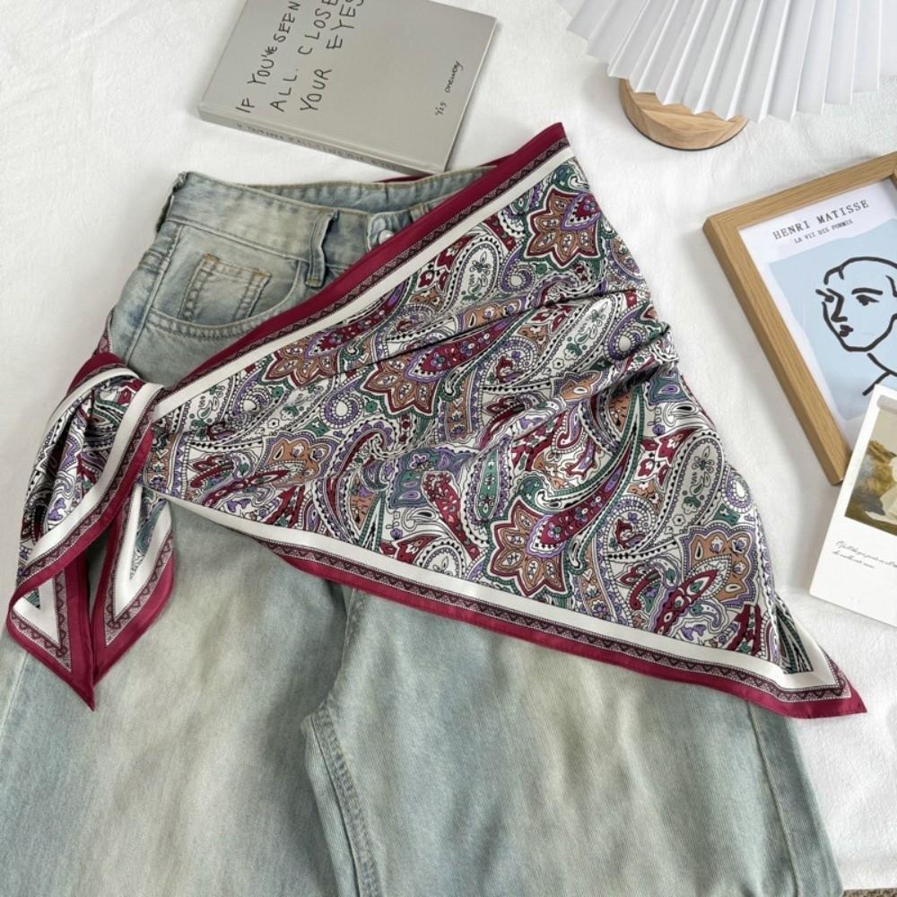 Multi-Functional Triangle Scarf Silk Satin Decorative Headscarf Casual Waist Belt  Women Girls