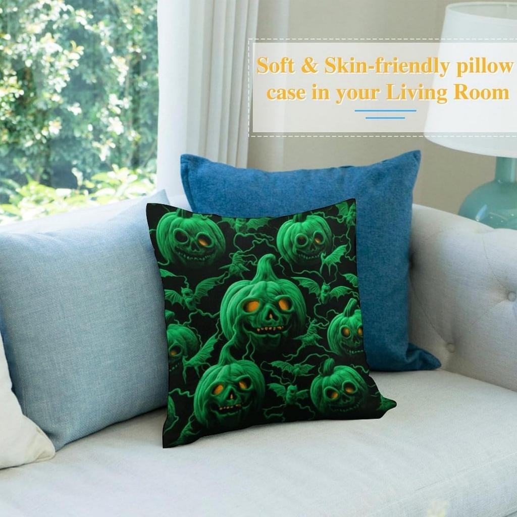 Halloween Decorative Pillow Cover Bat Pattern Square Throw Pillow Case Home Decor 45x45cm Soft Fabric Cushion Cover for Sofa Bed