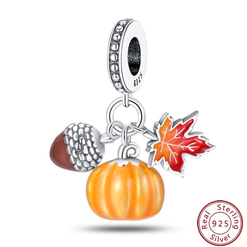 Copper Romantic Autumn Charms Beads Pumpkin Maple Leaf Scarecrow Harvest Pendant 3Mm Diy Fine Jewelry Accessories