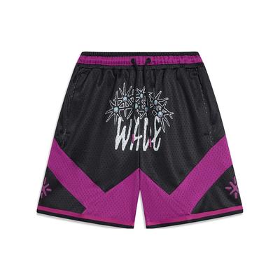 Wade Kuixing Dandou Series Letter Color Block Mid-Rise Straight Casual Shorts Unisex Shorts Black AAPT741-1