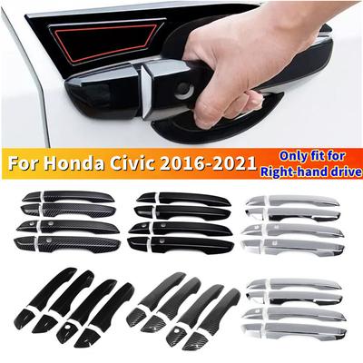 For Honda Civic 10th Gen 2016- LHD RHD Car Sticker Exterior Door Handle Moulding Cover Trim w/Keyless Entry Auto Decoration