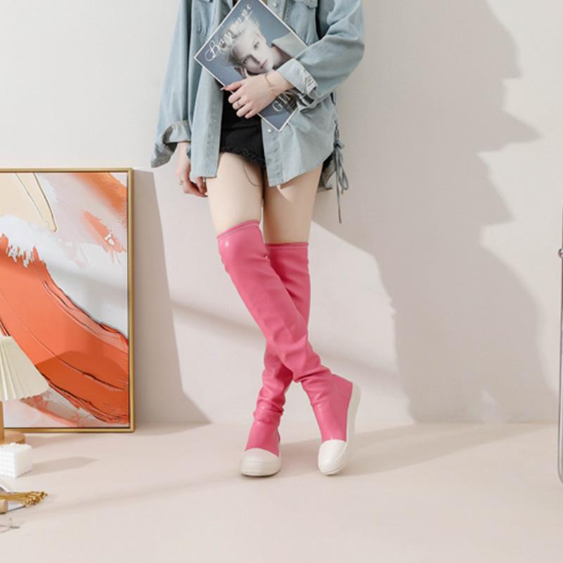 Women's Boots Winter Casual Pink Over The Knee Boots Flat Heels Bottom Comfortable Concise Long Boots Fashion Sewing Women Shoes