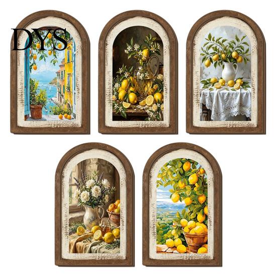 Rustikale Wohnaccessoires Zitronenbogige Wandkunst Dekoration, Pastorale Blumen Holzschild, Nordischer Tulpen-Schild Stil Dekoration für Küche Schlafzimmer Wohnzimmer