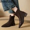Winter Pointed Toe Thick Heels Women Ankle Boots Fashion Short Plush Shoes Female Vintage Slim Short Booties  De Muje