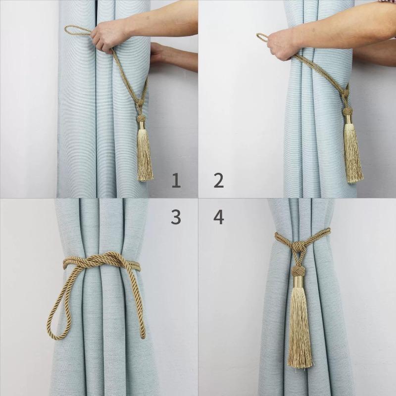 2pcs Handmade Tassel Curtain Tieback Room Accessories Gold Curtain Buckle Rope Home Decoration Holdback Window Fringe