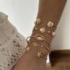 Bohemian Gold Color Shell Starfish Bracelet Set For Women Summer Beach Pearl Beaded Bangle Ocean Charm Jewelry Accessories