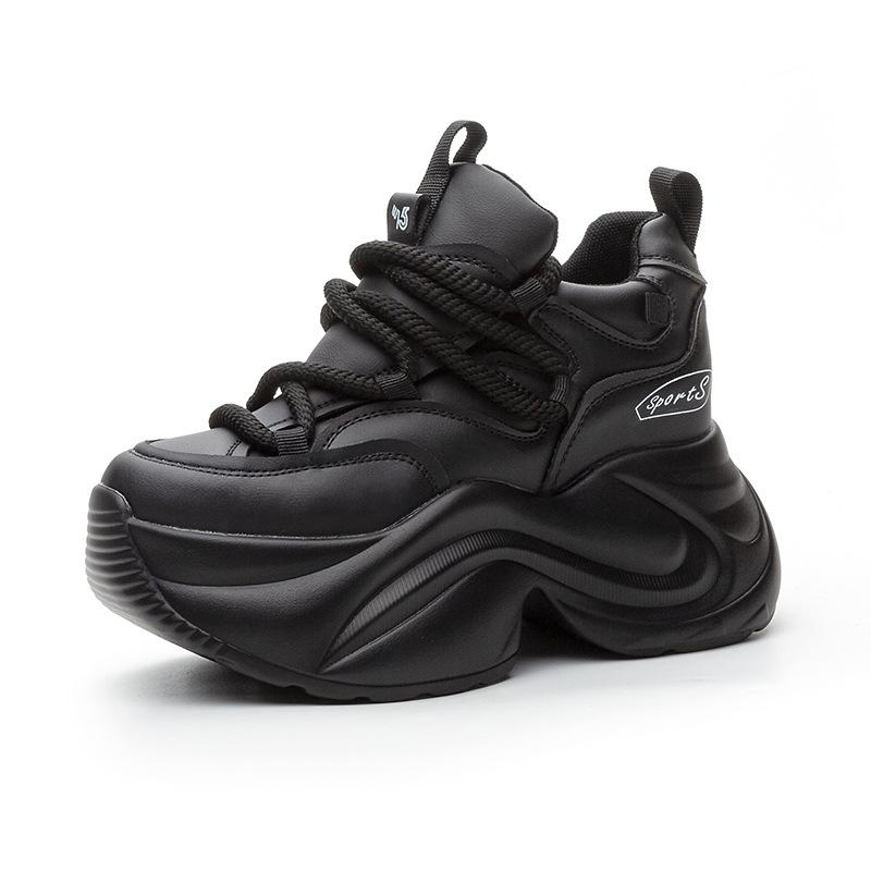 

Модные Высококачественные Кроссовки на Платформе-Танкетке 9 см Массивные из Натуральной Кожи Женская Обувь Новые Весенне-Осенние Кроссовки для Ходьбы Вулканизированная Мода 39 чёрный