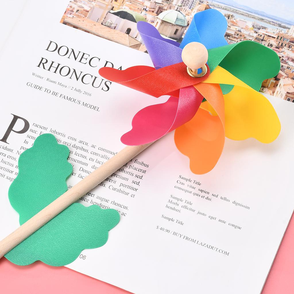 1pcs Windmill Plastic 12 Cm Windmill Garden Stake Wooden Handle Garden Lawn Yard Party Nursery Outdoor Decoration Photo Props
