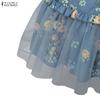 ZANZEA Womens Casual Floral Print Mesh Splice Hem Summer Midi Skirts