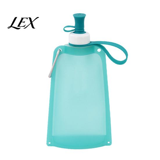Lightweight Travel Bottle 500ML Collapsible Silicone Water Bottle, Portable Folding Drinking Bag, Pouch with Lanyard for Outdoor Hiking Cycling