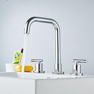 Baterii chiuvetă Alamă Crom lustruit Montat pe punte Rotund Baterii chiuvetă baie 3 găuri Mâner dublu Robinet apă caldă și rece BR-711