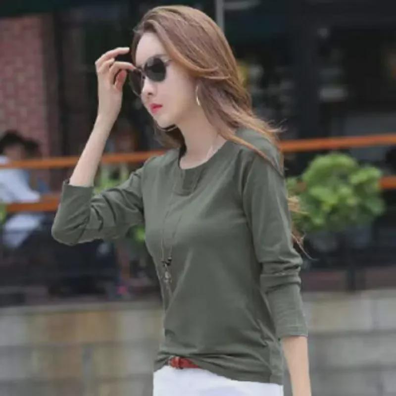 Dámské korejské jarní/podzimní tričko s dlouhým rukávem a výstřihem do V, úzké, 2025 – dostupné v několika barvách