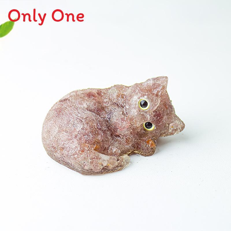 Resin Filled Natural Crystal Sleeping Cat Decor With Gift Box For Home Office Display