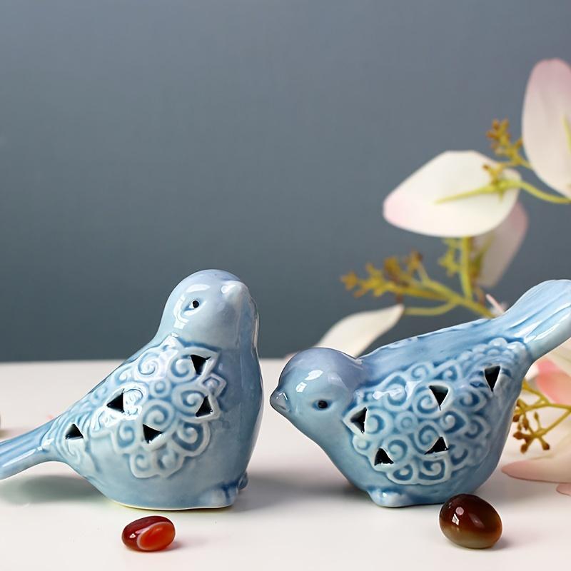 

1 Pair Ceramic Bird and Duck Statues - Versatile Home and Office Decor for Cabinets, Shelves and Miniature Landscapes синий
