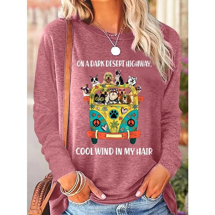 Round Neck 3D Printed Animal Pattern Top Fashionable Casual Long Sleeved Women's T-shirts