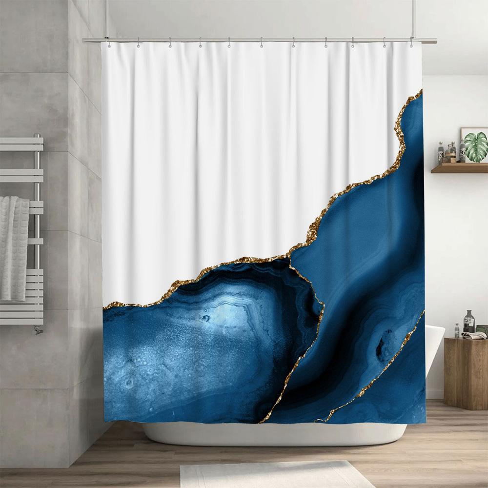 Luxury Blue Agate Shower Curtain Geode Print Bathroom Decor Waterproof Bath Mat Set With Rod Pocket For Home Decoration (180X200