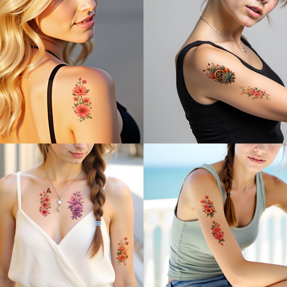 9pcs Temporary Tattoo Butterfly Tattoos Waterproof Long-lasting Body Stickers Floral Tattoos Colorful For Adult Back