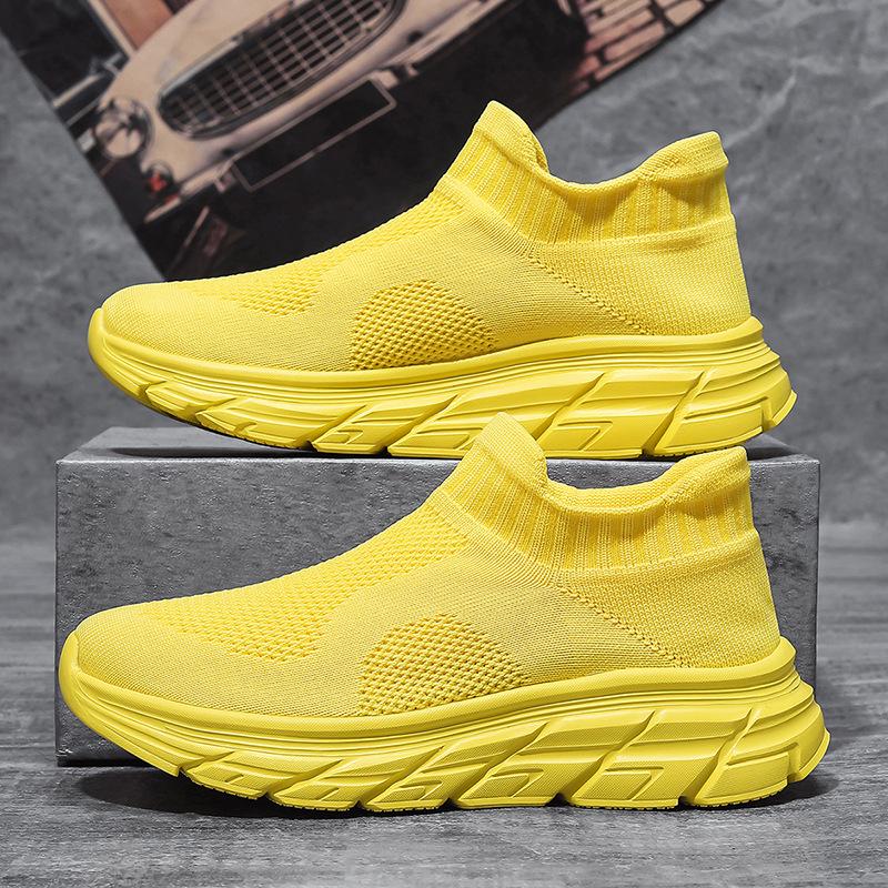 2025 new men's shoes spring and summer fly-woven socks breathable and lightweight one-pedal mesh shoes men's casual shoes
