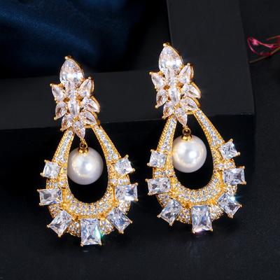 E0281 High-Grade Zircon Pearl Earrings, Atmospheric Eldest Daughter Earrings.