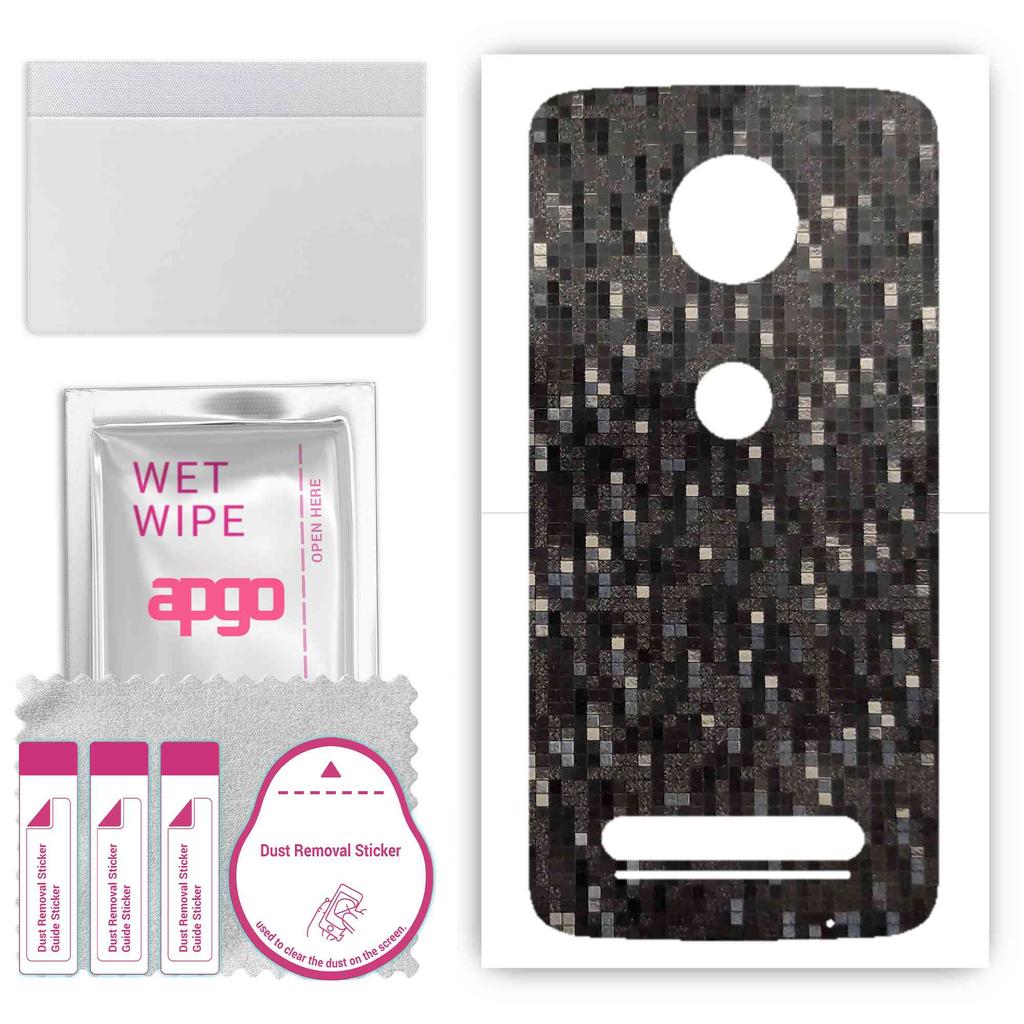 apgo Sticker protector de piele pentru spate compatibil cu Motorola Moto Z2 Play, Folie Wrap, Folie, Vinil - Model Negru Carbon Pixel