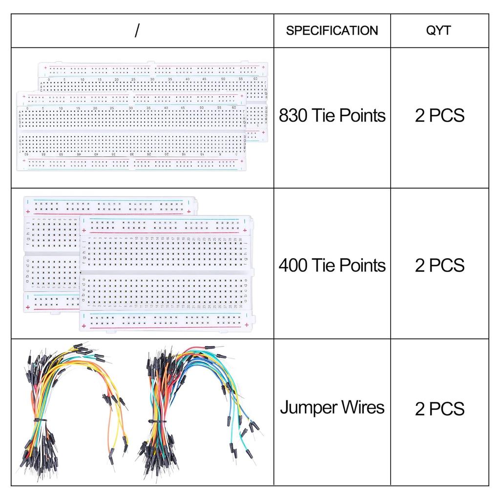 130 Pcs Breadboard Jumper Wires Kit 4pcs 400 & 830 Points Solderless PCB Breadboards and 126 Pcs Flexible Bread Board Jumper Wire Set for Arduino,