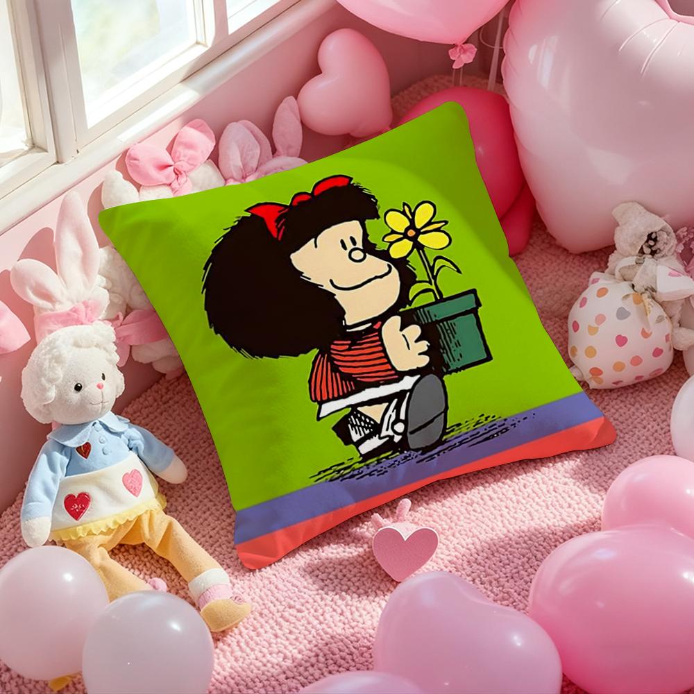 M-Mafalda Cartoon Cushion Cover Pattern Printed Pillowcase for Living Room Sofa Cushion Cover & Bedroom Decor