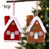 Miniature Cabin Tabletop Decor Plush Christmas House Hanging Ornament, Fabric Gingerbread Pendant with Reusable Festive Scene Accessory Rope,