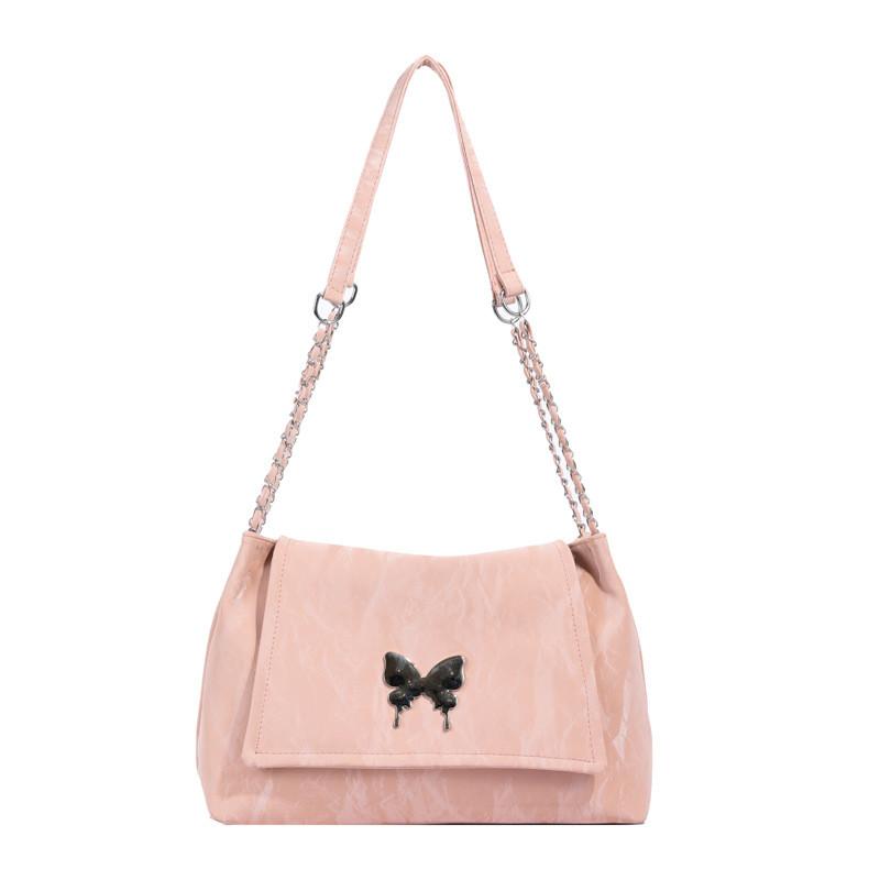 Shoulder Chain Fashion Crossbody Bag With Metal Bow Decoration And Capacity Big