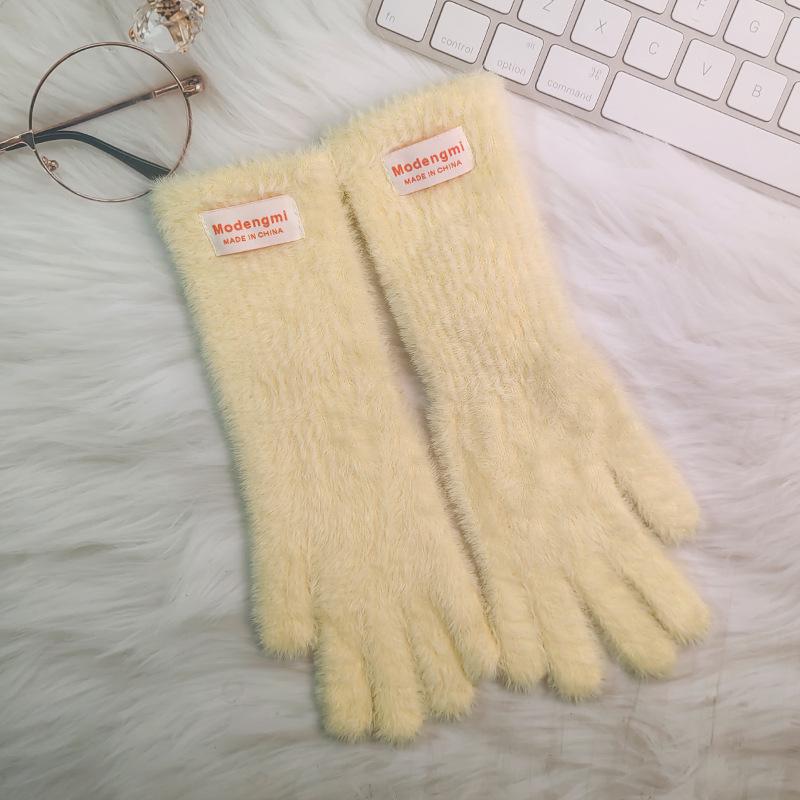 Soft Plush Fingerless Winter Gloves for Women - Long, Warm & Girlish Solid Colors