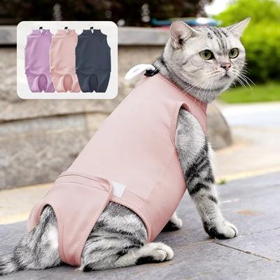 Elastic Cat Recovery Suit Adjustable Washable Anti-Licking Bodysuit Soft Breathable Protective Pet Sterilization Suit