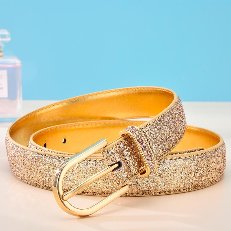 Women'S Belt, Gold Imitation Leather Decorative Pu Leather Women'S Belt Tide