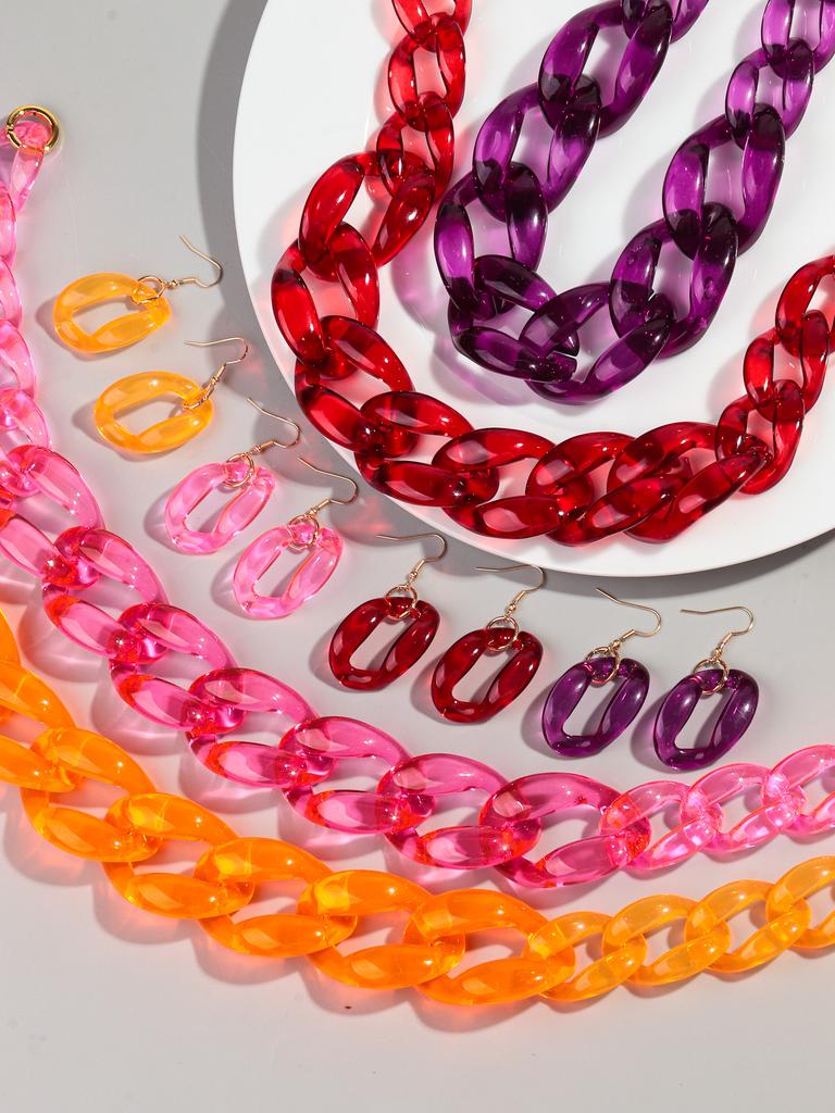 Trendy Acrylic Big Chunky Chain Necklace Set for Women Man Statement Colorful Resin Link Earring Choker Exaggerated Jewelry Gift