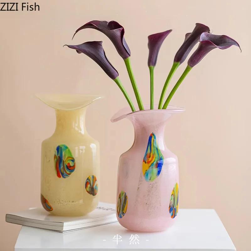 Colorful Painted Glass Vase Creative Ruffle Plant Pots Table Decoration Flowers Arrangement Floral Vases Room Aesthetic Decor