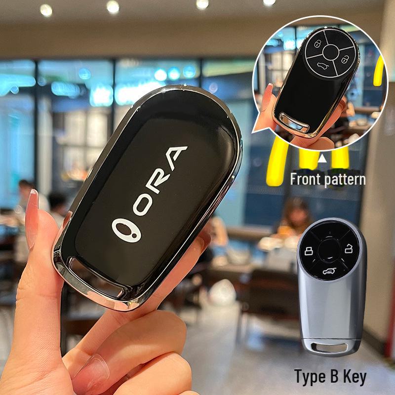 

Чехол для ключа Black Cat для Great Wall Euler Good Cat, Lightning Cat, White Cat, Ballet Cat. Защитный чехол из ТПУ с пряжкой по всей поверхности. ORA B-type single key cover