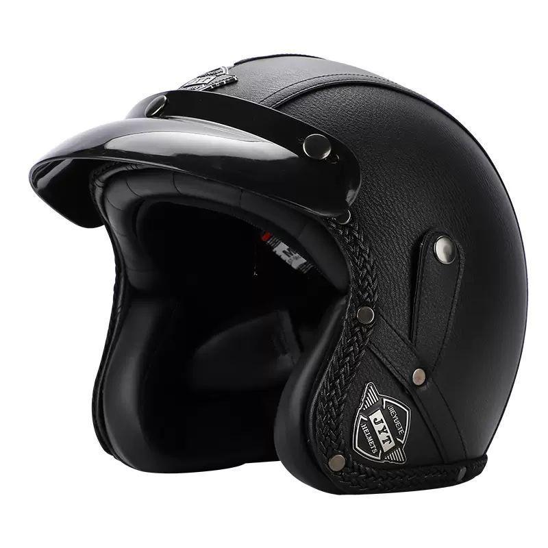 Retro Helmet Electric Motorcycle Leather Helmet Summer Pedal Cruise Motorcycle Harley Men and Women Three Quarter Helmet Half Helmet