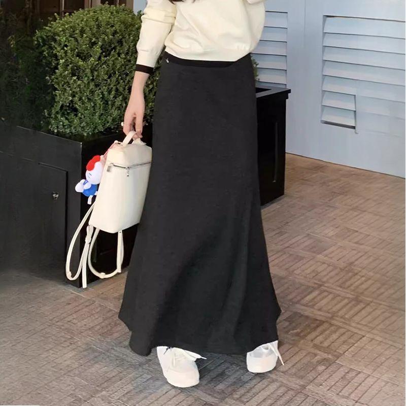 

Серый Высококачественный Женский Юбка-полусолнце А-силуэта с завышенной талией, эластичная талия, облегающий крой, элегантный стиль для весны, осени, зимы XL