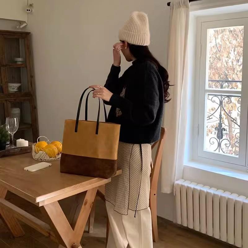 Fashion Tote Bags Retro Advanced Korean Splicing Color New Women's Retro Suede High Capacity Trend Versatile Lady Shoulder Bags