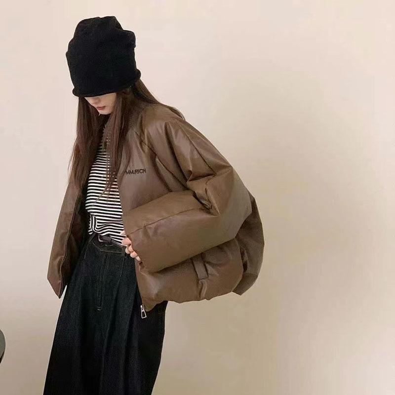 

ПУ американская пуховая одежда-хлеб женская 2025 зимний модный тренд брендовый дизайн чувство буквы белый утиный пух утолщенное пальто One Size коричневый