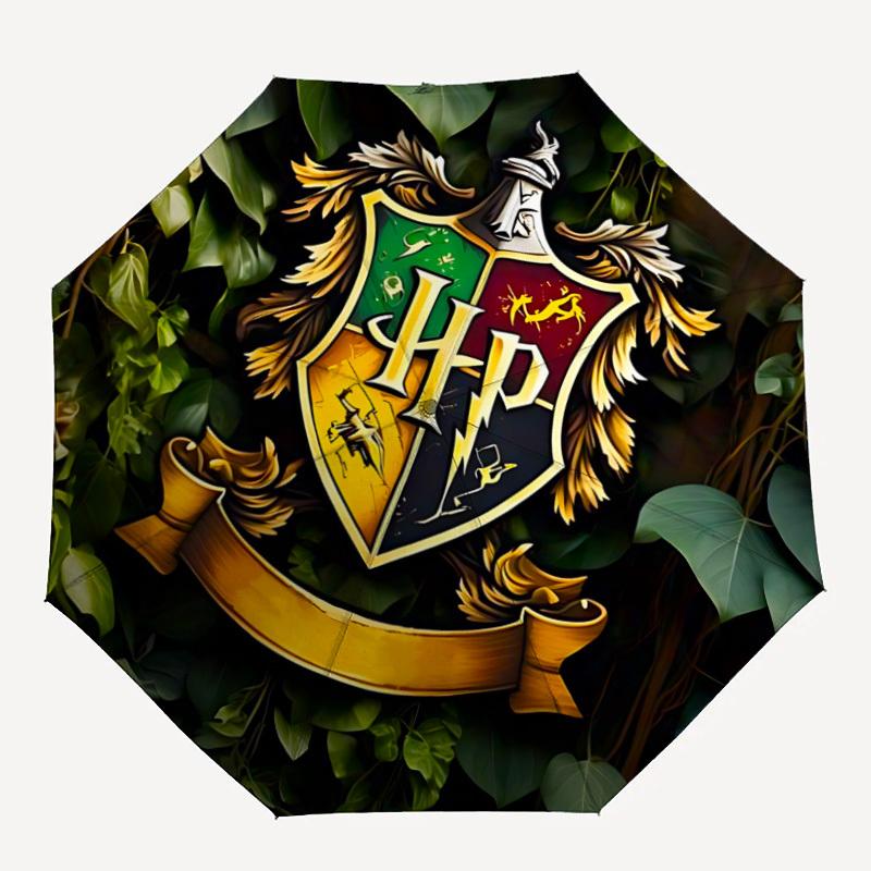 1pc Hogwarts Crest Auto Folding Cute Umbrella - Compact 8-Rib Design, Durable Plastic & Iron, Perfect Gift for Friends & Family, Outdoor Umbrella, Fas