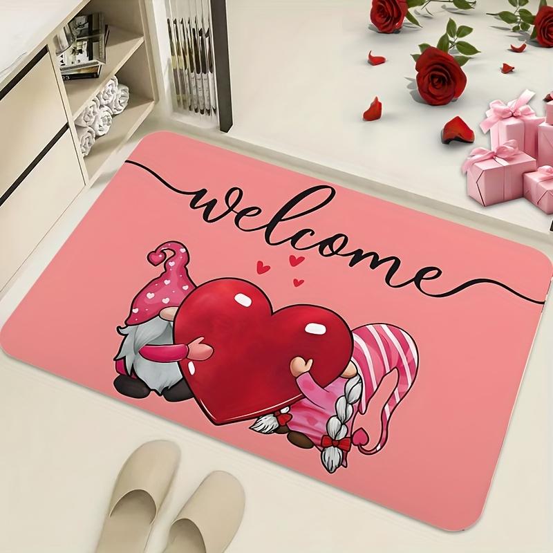 Pink cartoon dwarf heart-shaped door mat - slip mat for home decoration, suitable for entrances to living rooms, bedrooms, etc