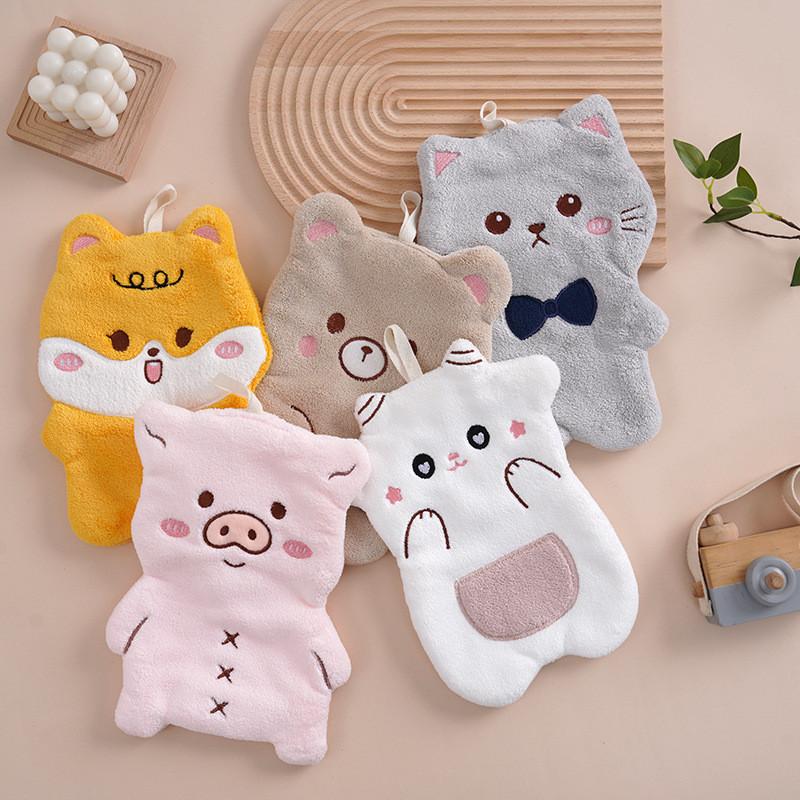 New Arrival Adorable Cartoon Hand Towel Coral Fleece Hanging Handkerchief With Embroidery Ideal For Southeast Asian Kitchens