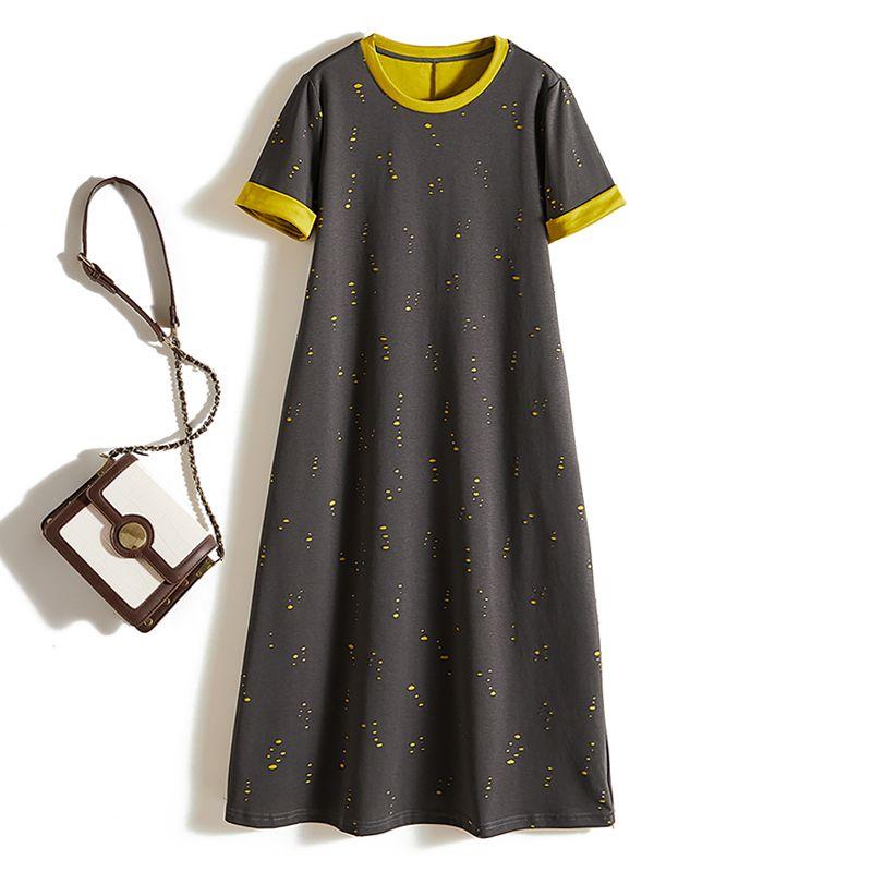

Commuter Temperament Women Summer Composite Cotton Hole Craft Composite Cotton Sweat-Absorbent over the Knee Side Pocket Dress New Color 2XL