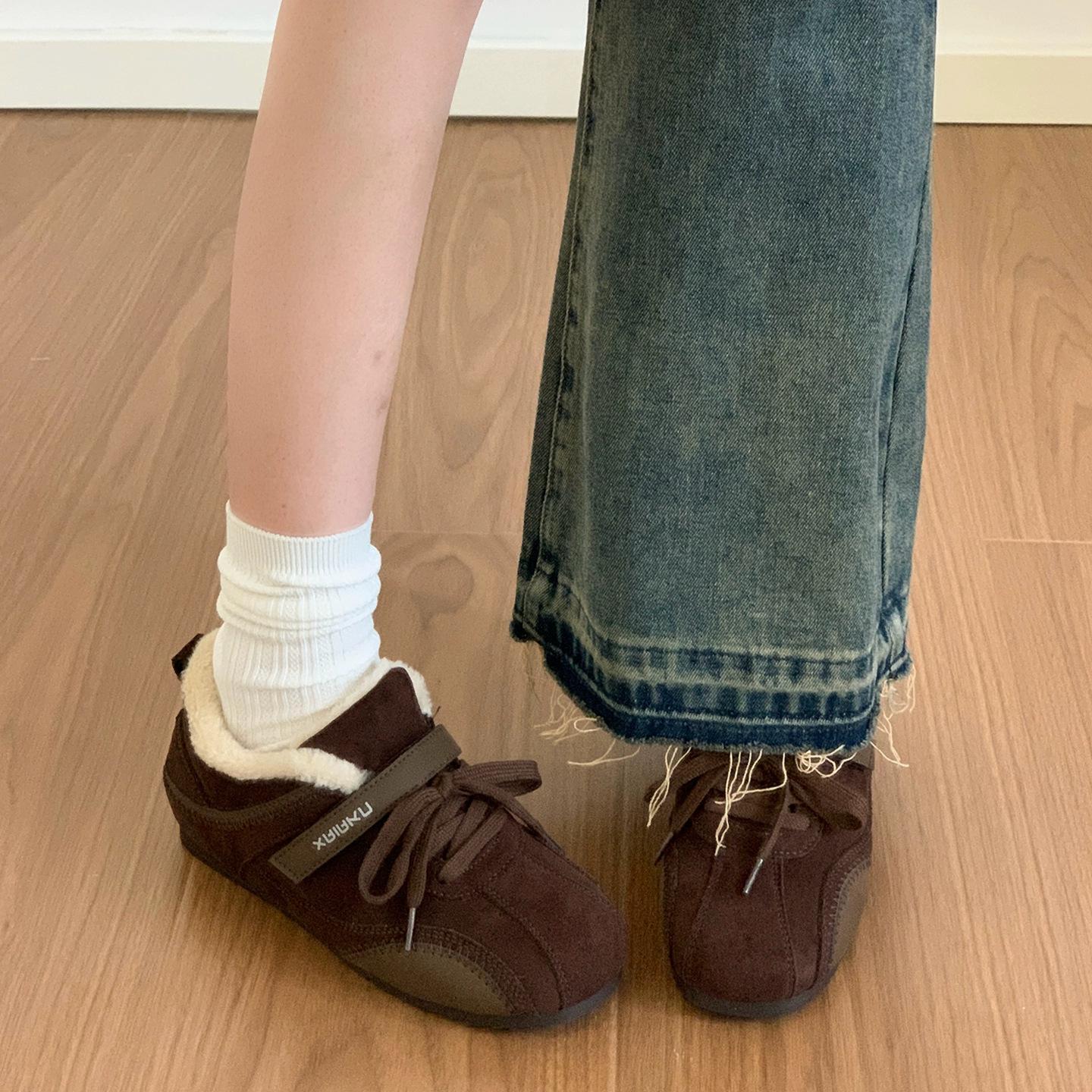 

Fleece women s new winter fluffy Velcro warm cotton shoes thick-soled heightening casual shoes 40 какао коричневый