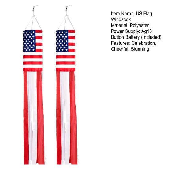 Amerikanische Flaggen-Windsock mit LED-Lichtern, große rot-weiß-blaue patriotische Windsocke für den 4. Juli, Memorial Day, Garten, Außenbereich