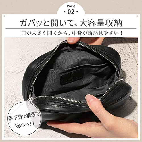 BLUE SINCERE Square Pouch, Genuine Leather, Men's and Women's, Rectangular, Gusseted, Large Capacity, Freestanding, Gadget Case, Makeup Pouch, Leather